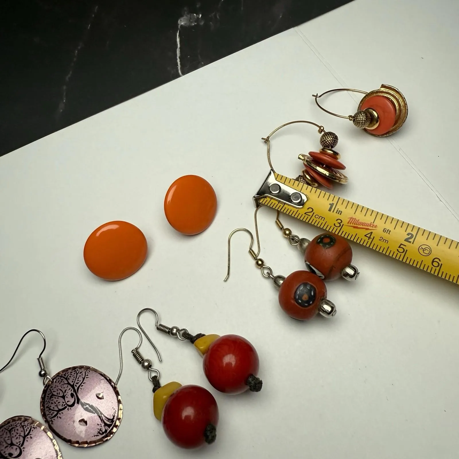 Dangle Stud & Hoop Pierced Earrings Lot Of 5 Orange Red Etc Some Beaded - Image 5