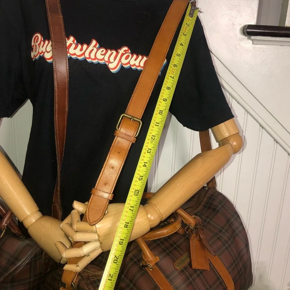 RALPH LAUREN Brown Green Tartan Plaid Boston Duffle Travel Tote Shoulder Bag 40 - Image 8