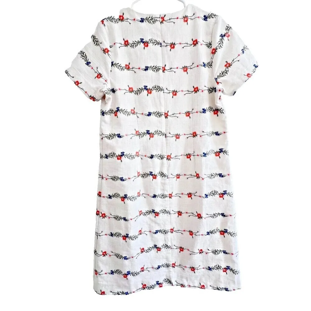 Embroidered linen dress romantic chic flounce vintage floral country XL White - Image 2