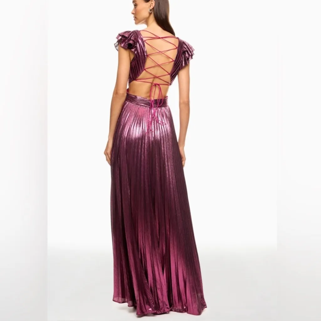 leena for Mac Duggal Ruffle Sleeve Metallic Gown - Image 3