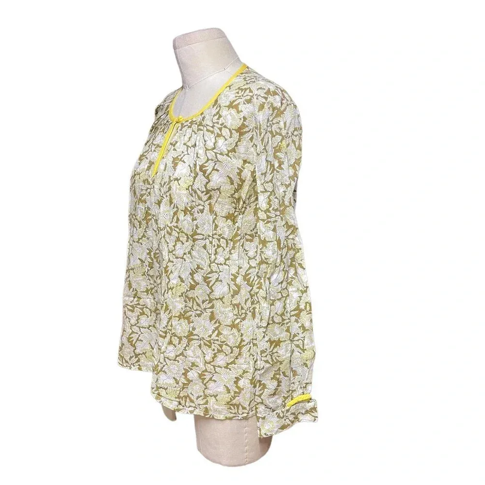 Roberta Roller Rabbit Yellow and Brown Floral Print Peasant Top Size XS - Image 5