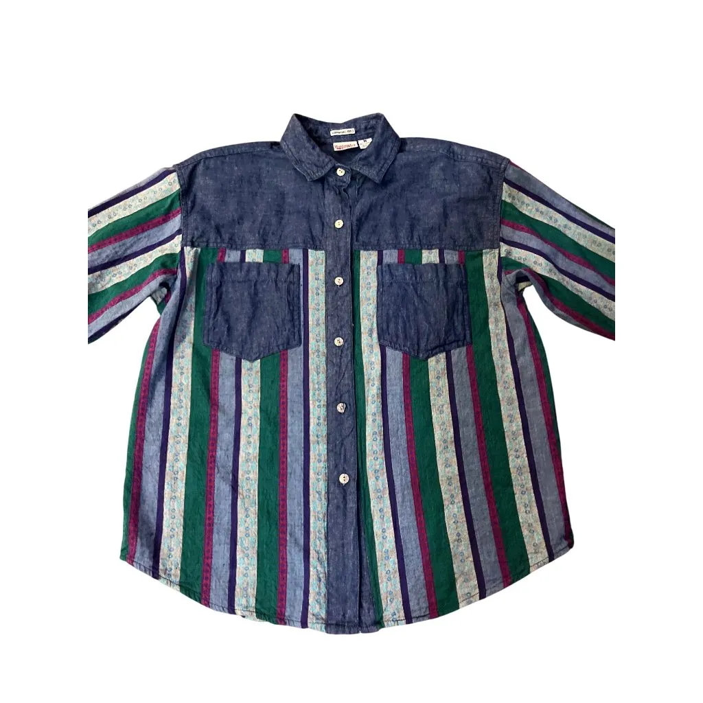 Vintage 90s Huntington Ridge Denim Shirt Womens M 1993 Striped Button Up Blue Size M - Image 3