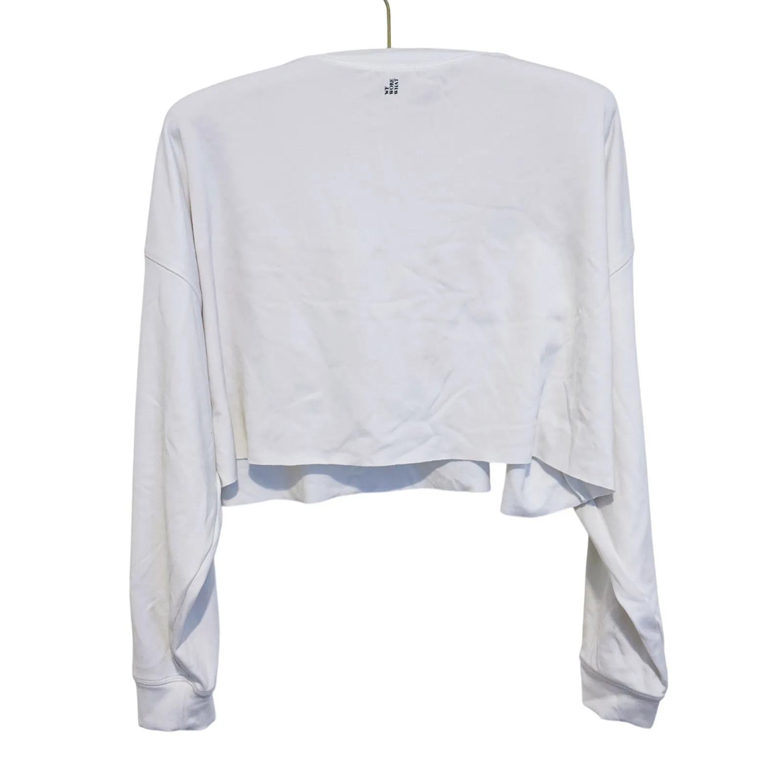 WeWoreWhat Cropped Raw Hem Thermal Sweatshirt Small Ivory Minimalist Lounge - Image 3