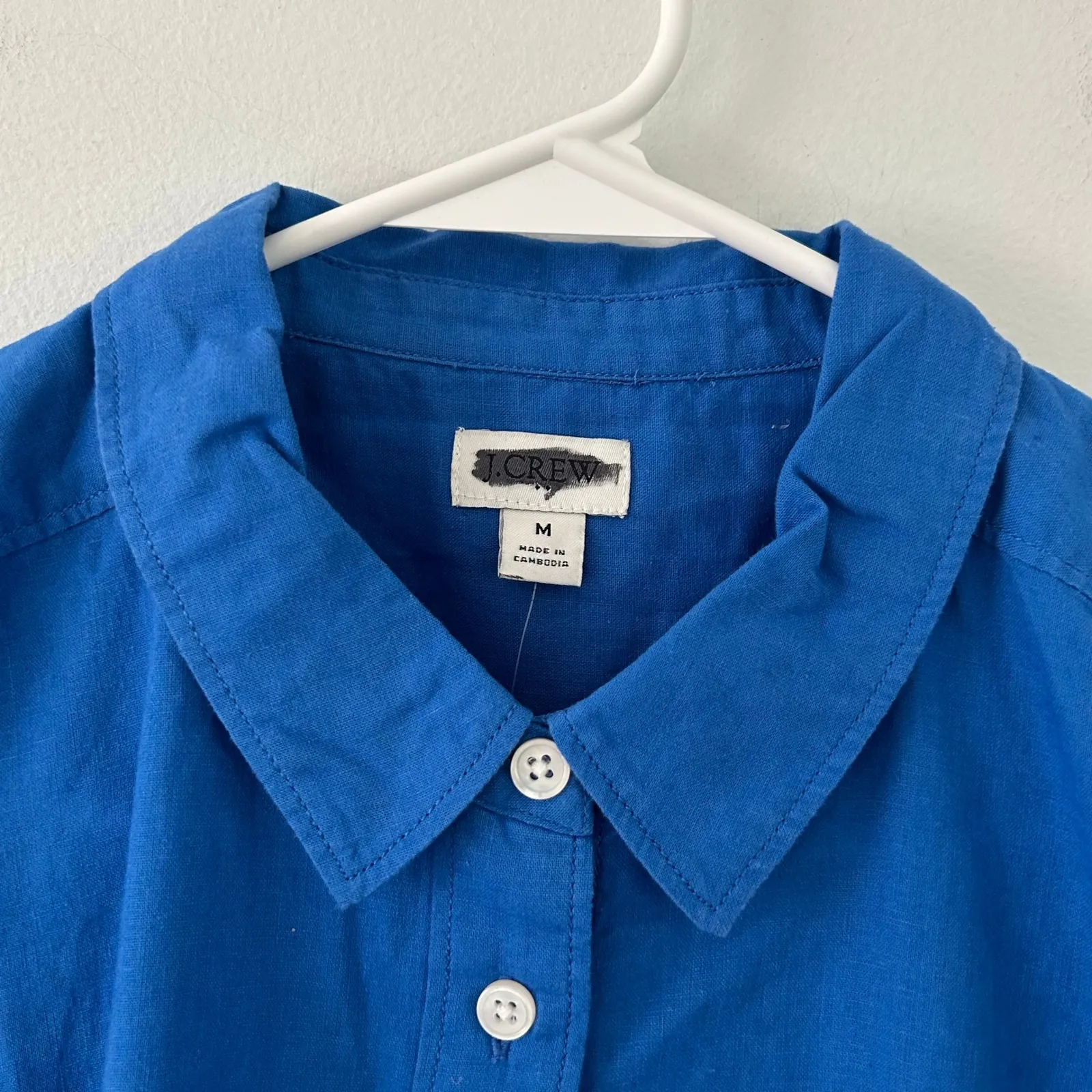 J. Crew Crew Women's Blue Linen Blend Button Up Short Sleeve Shirt M Medium New - Image 4