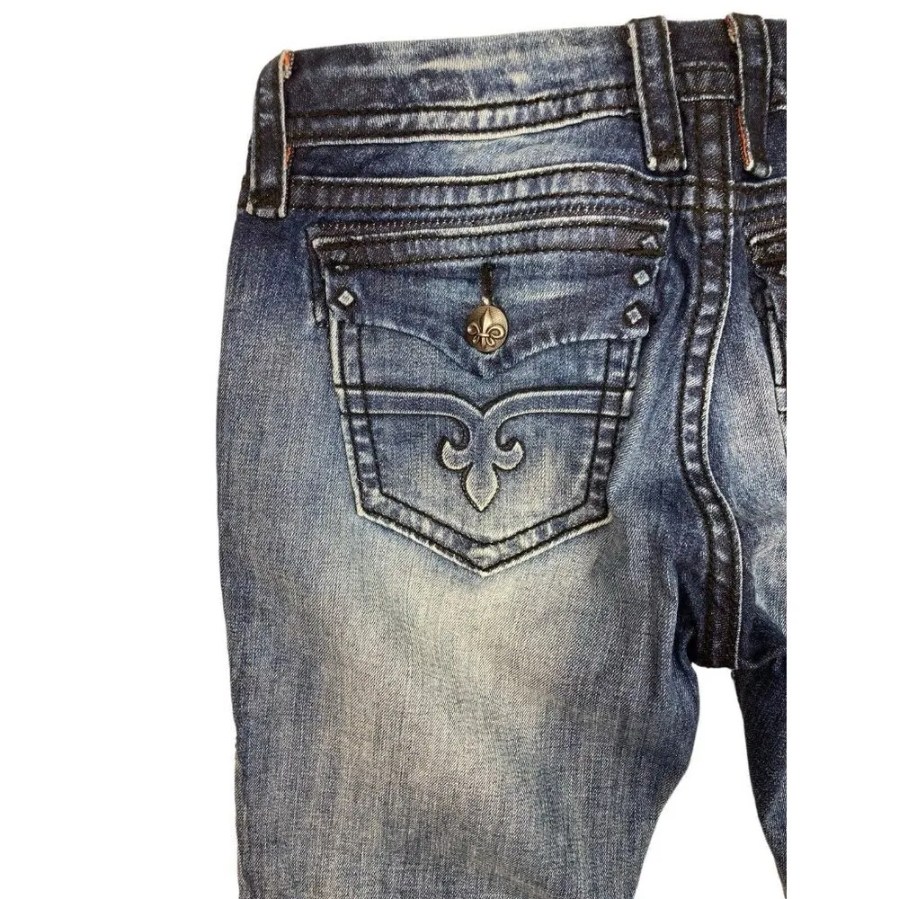*Rock Revival Alexis Skinny Denim Jeans Womens Size 29 Fleur de Lis Flap Pockets - Image 4
