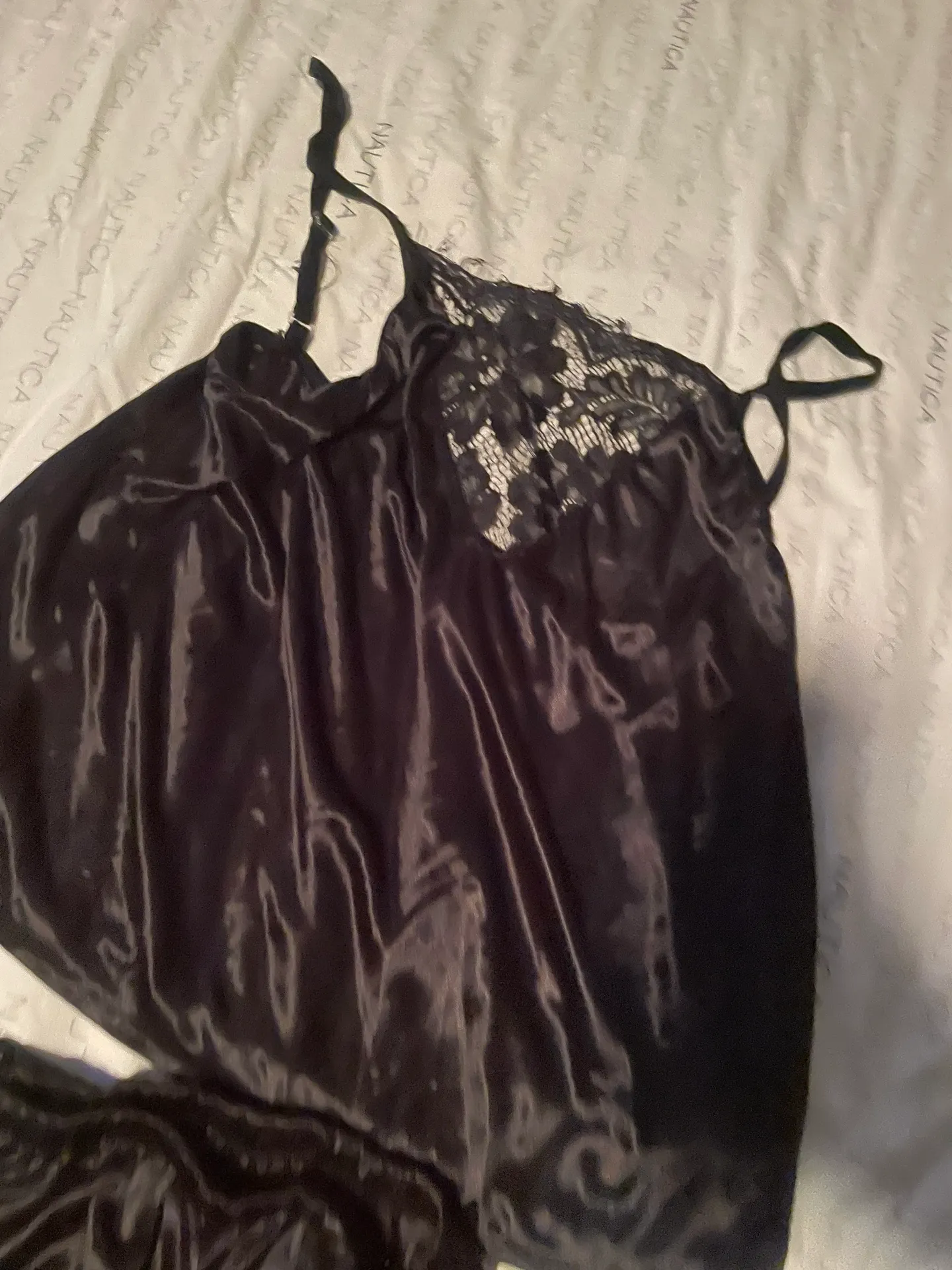 Womens 2 Piece Satin Pj Set Black - Image 4