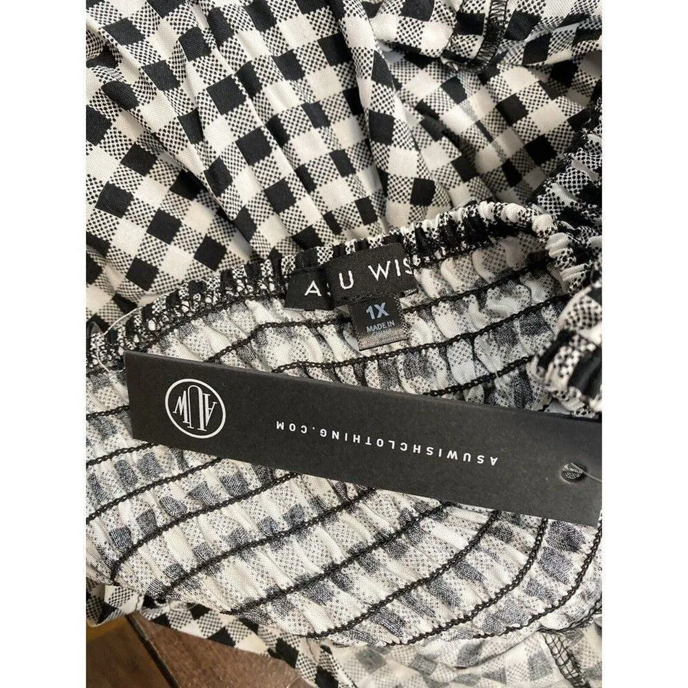 Women’s Plus 1X As U Wish Clothing Gingham Black White Midi Summer Dress Tiered - Image 4