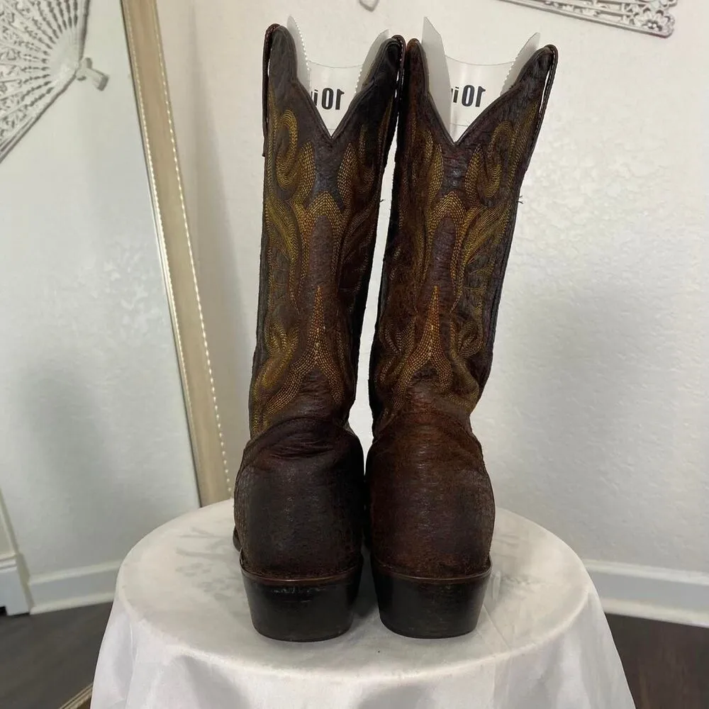 J.B Dillon Vintage Brown Flame Embroidered Leather Western Cowboy Boots US 8 - Image 5