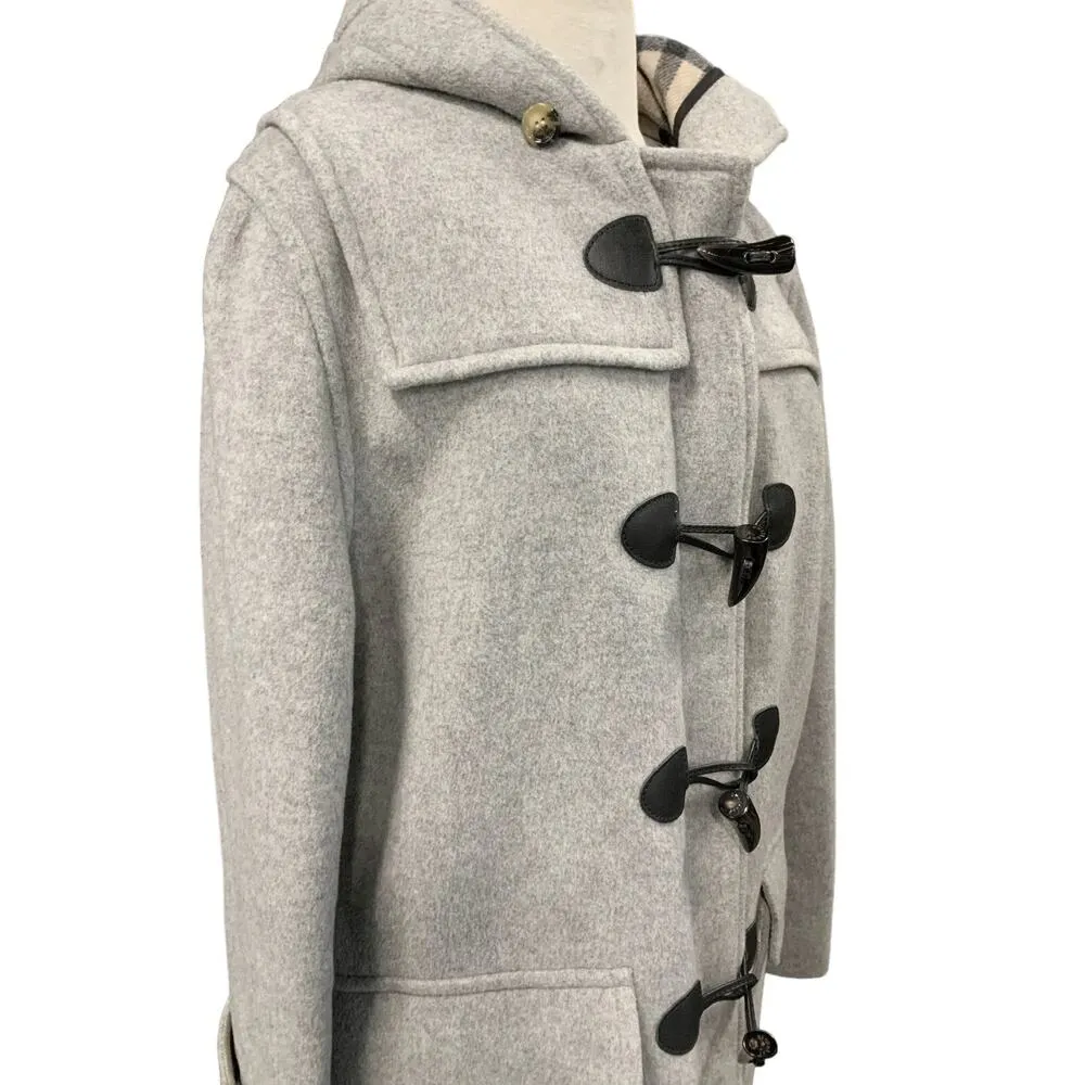 BURBERRY London Women's Gray Hooded Wool Duffle Coat Sz 14 - Image 5