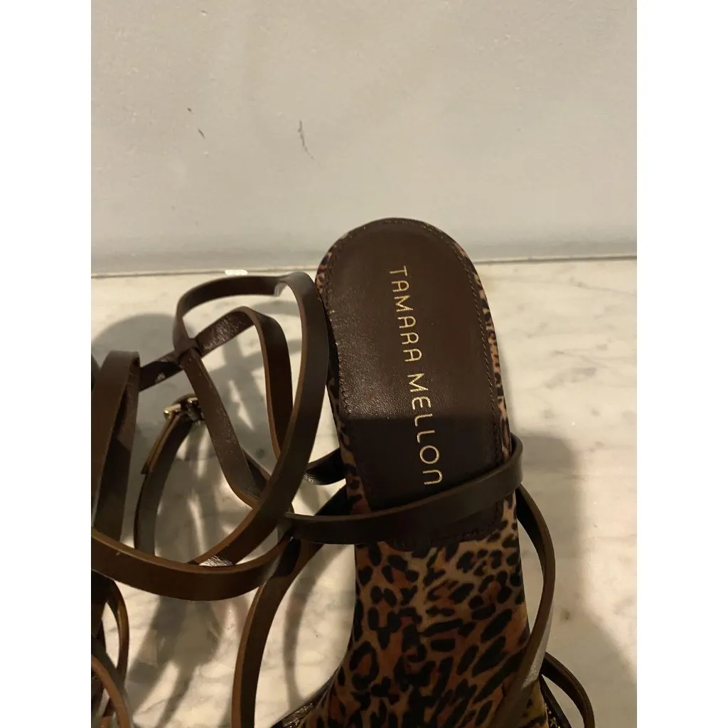 Tamara Mellon Shoes Womens Size 41 Animal Print Strappy Block Heel Sandals Italy Brown - Image 4
