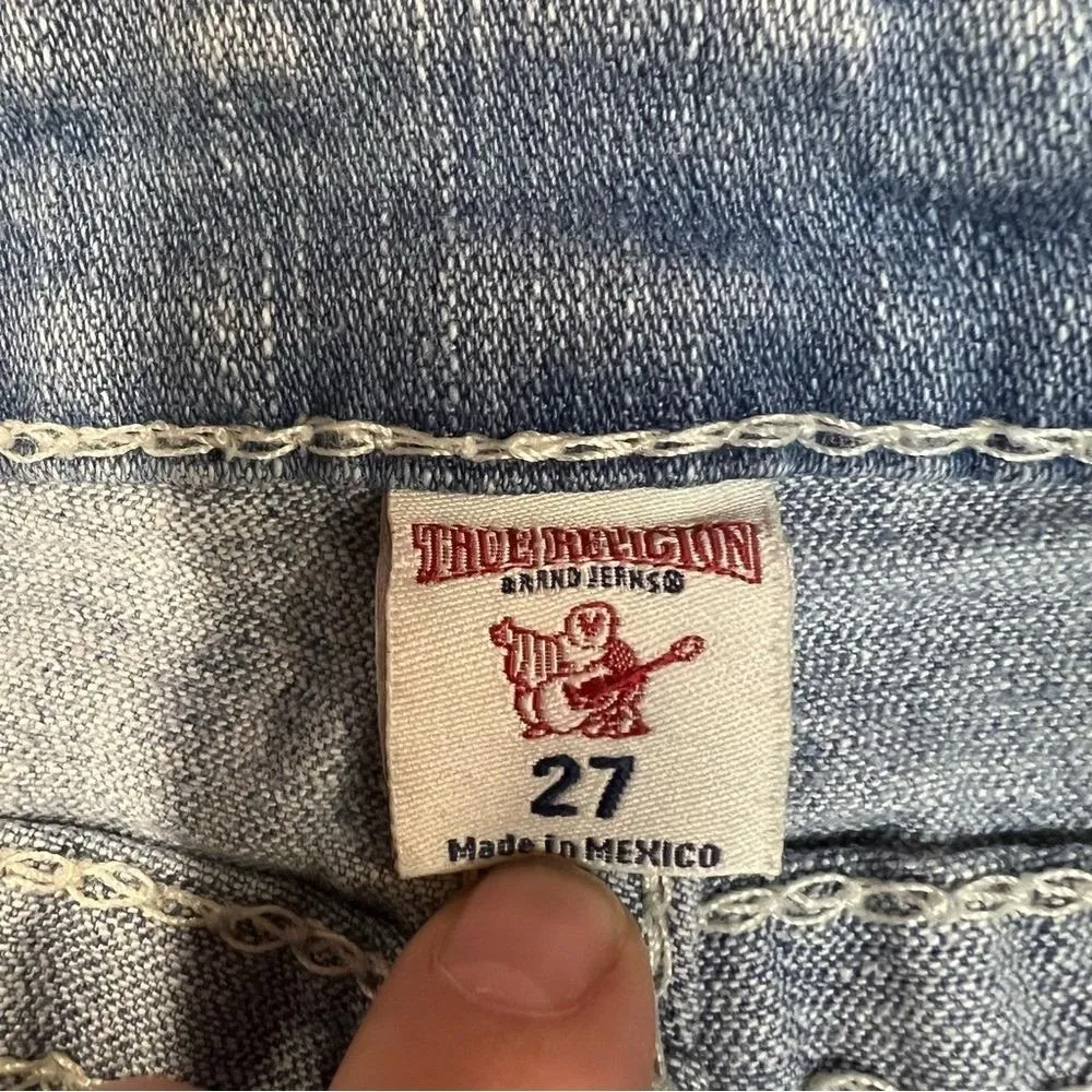 True Religion 20269-06 Mid Cutoff Flap Denim Shorts Big T Nat Marigold Sz 27 Y2K - Image 6