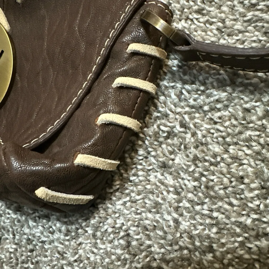 Carolina Herrera Vintage Brown Leather Small Shoulder Bag Suede Stitching - Image 3