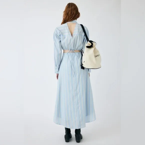 MOUSSY PENELOPE‎ STRIPED BUTTON UP DRESS maxi SIZE Small Blue - Image 11