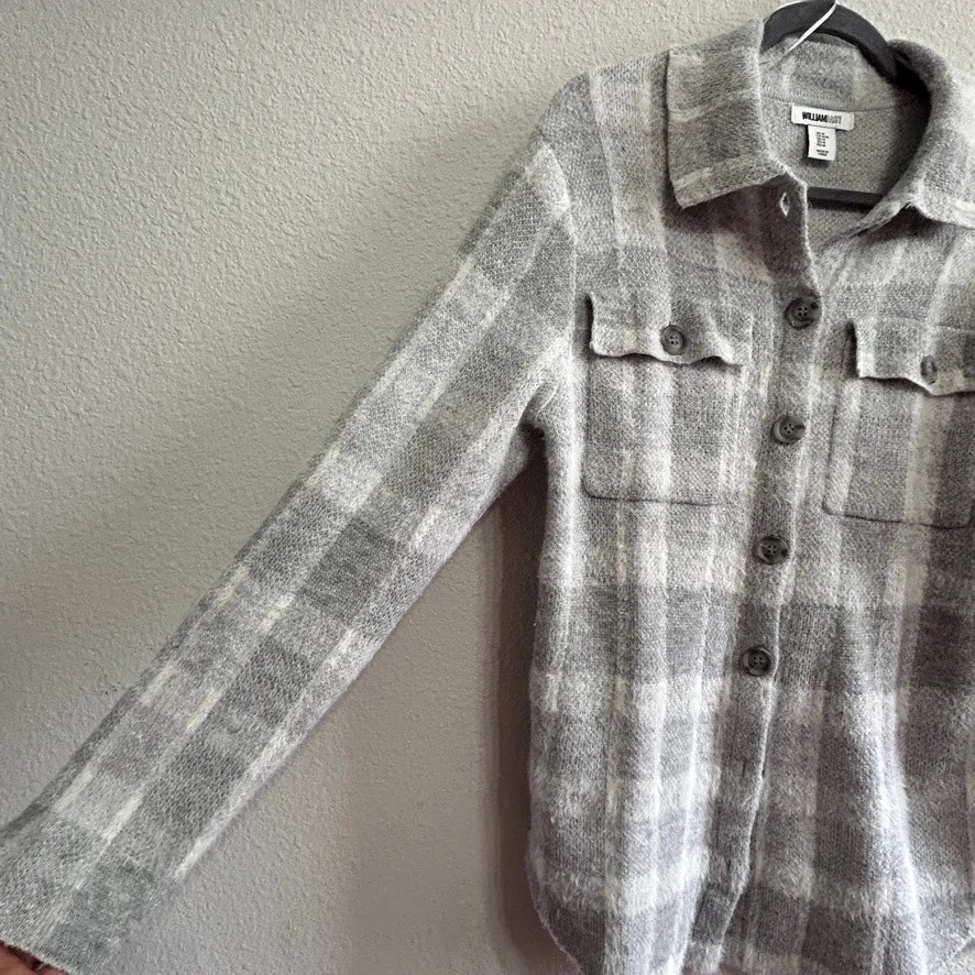 William Rast Fuzzy Soft Plaid Button Front Shacket Md Cozy Minimalist Fall Layer - Image 5