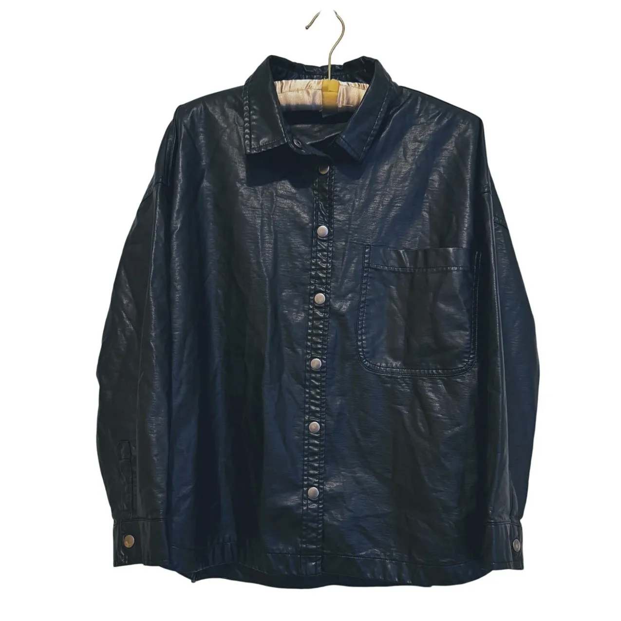 Cotton On Vegan Leather Oversized Shacket Medium Black Edgy Punk Cozy Streetwear - Image 2