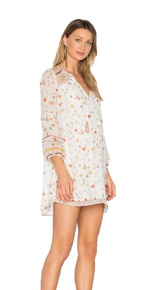 Joie Vesta Dress Small Womens Silk Floral Lined Sheer Boho Tassel Tie Porcelaine - Image 3