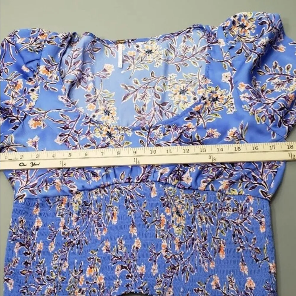 Free People Santiago Top Bluebell Combo Medium Floral Print Smocked Long Sleeve - Image 6
