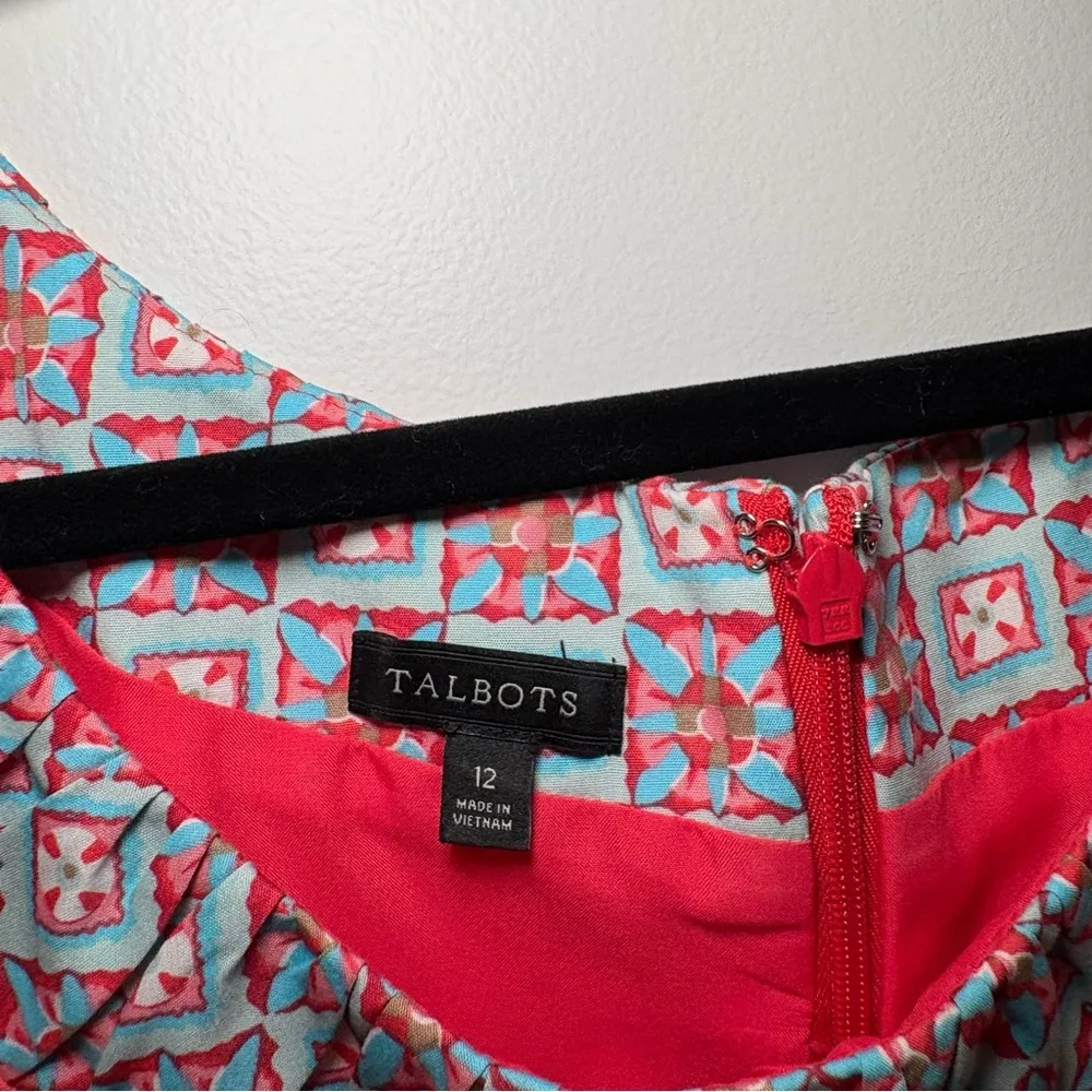 Talbot's Mixed Geo Print Fit & Flare Sleeveless Dress Bright Colorful Vibrant 12 - Image 7