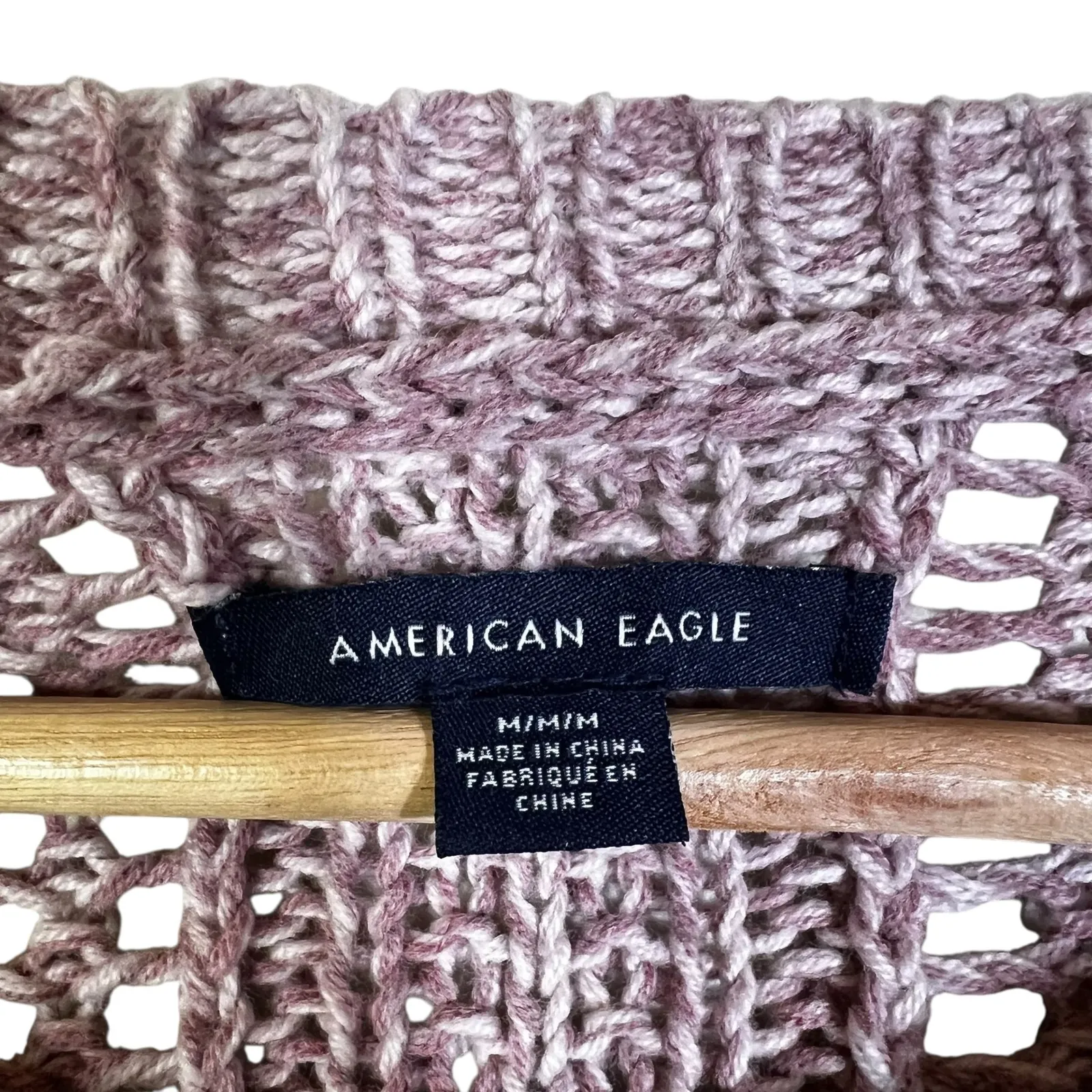 American Eagle Outfitters Knit Sweater Open Weave Relaxed Fit Light Pink M - Image 6