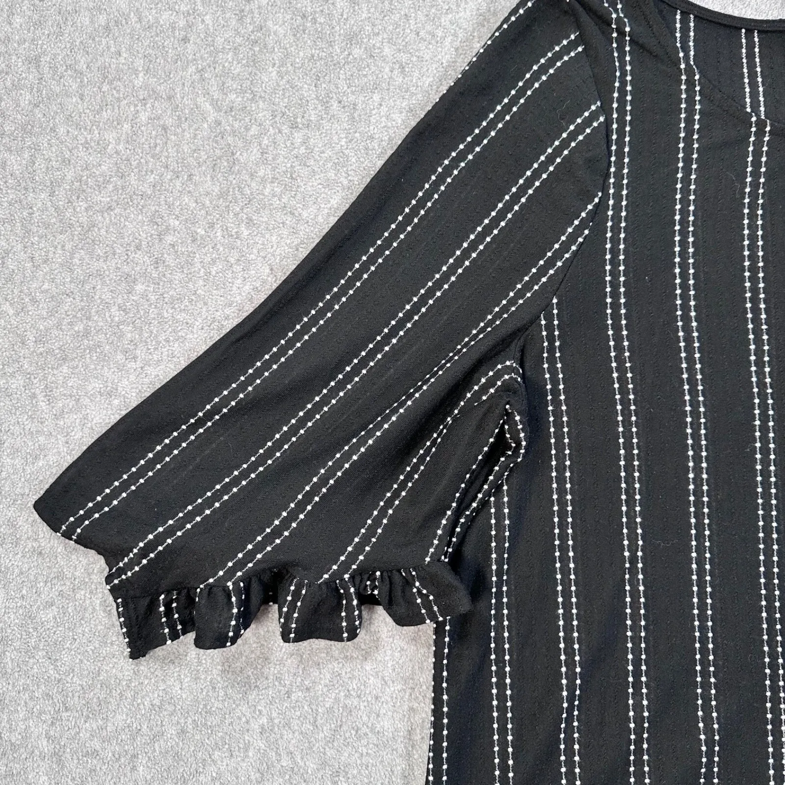 W5 Stitched Stripe Top Women's 1XL Black/White Ruffle 3/4 Sleeve Round Neck - Image 2