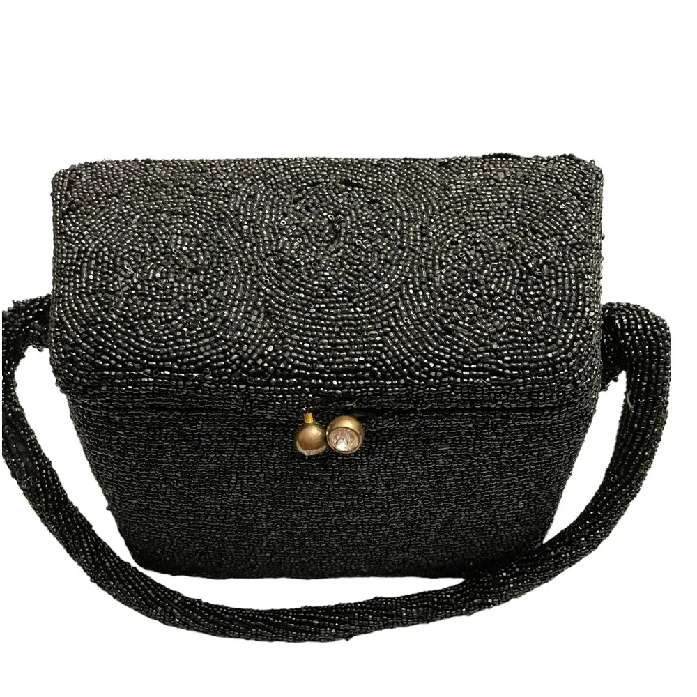 Vintage 1940’s Walborg Black Caviar Beaded Box Purse made in Belgium - Image 9