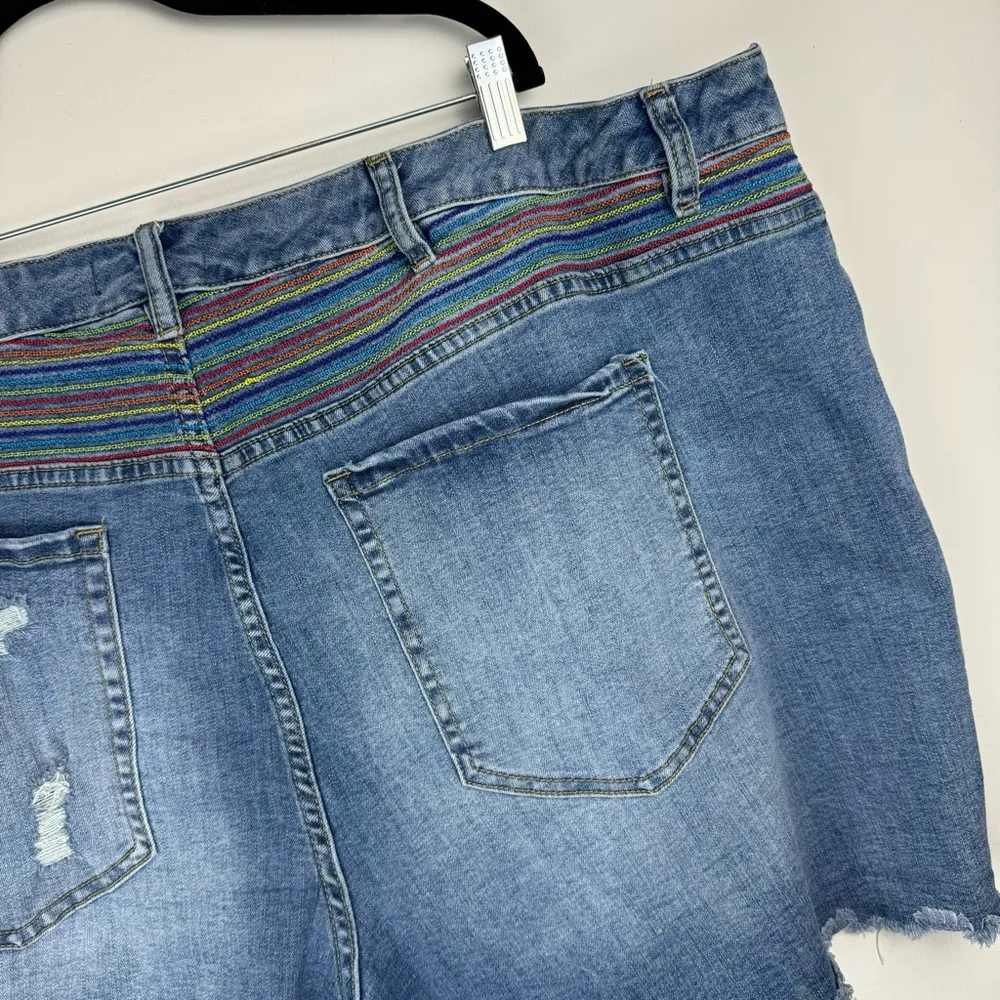 Lane Bryant Mid Rise Girlfriend Jean Shorts Sz 28 High Rise Rainbow Stitching - Image 9