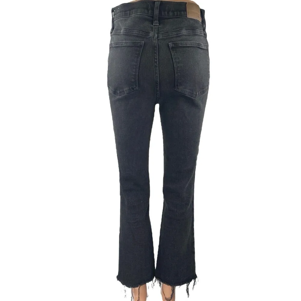 Madewell Cali Demi-Boot Black High Waist Raw Hem Flared Denim Jeans Pants Sz 28 - Image 3