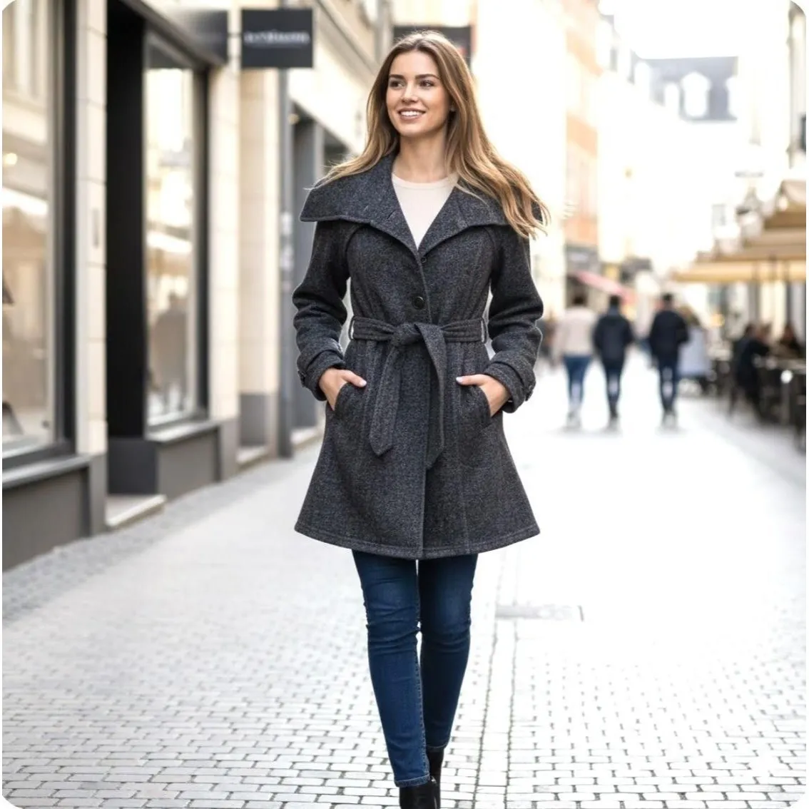 IZ Byer Coat Womens Medium Gray Tweed Belted Trench Collared Lined Button Front - Image 11