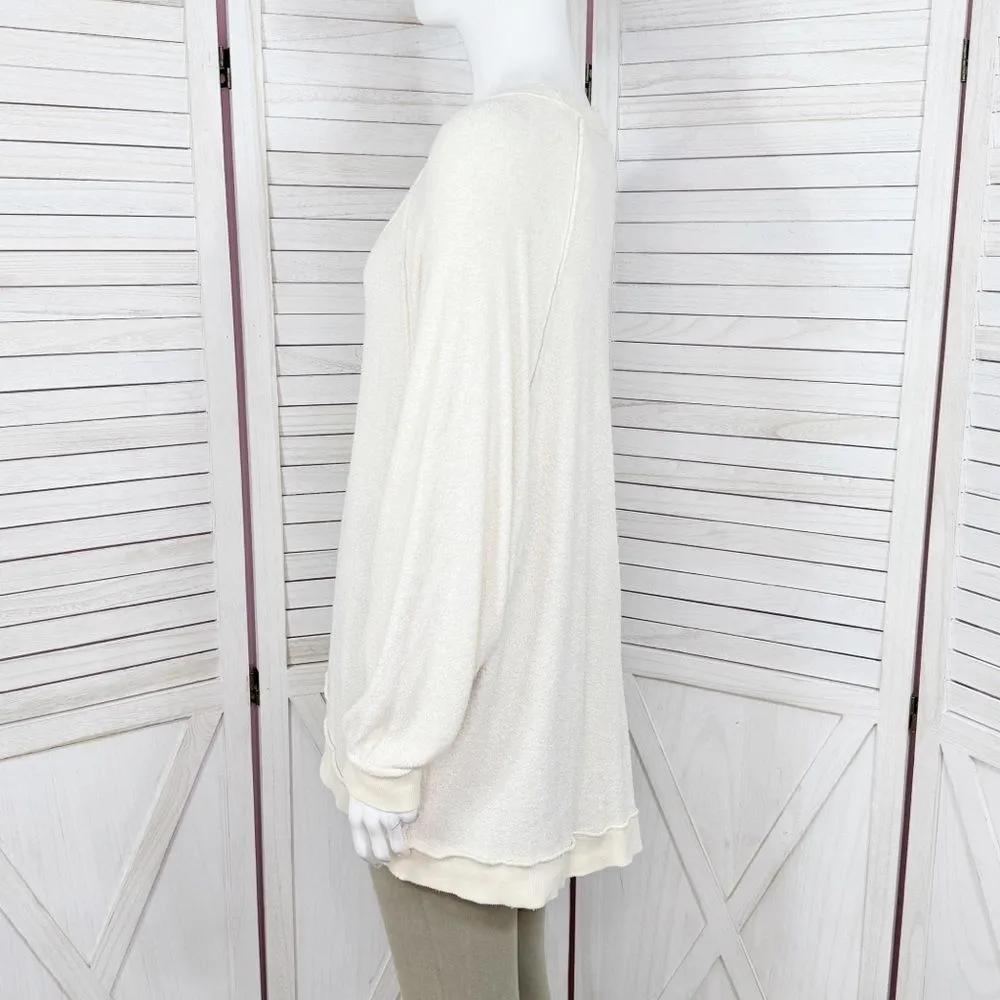 Free People Take‎ It Off Inside Out Raglan Slouchy Sweatshirt Ivory XS - Image 3