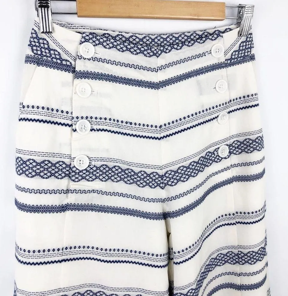 New Revolve Capulet Culotte Wide Leg Stripped Pant in Cream & Blue M - Image 4