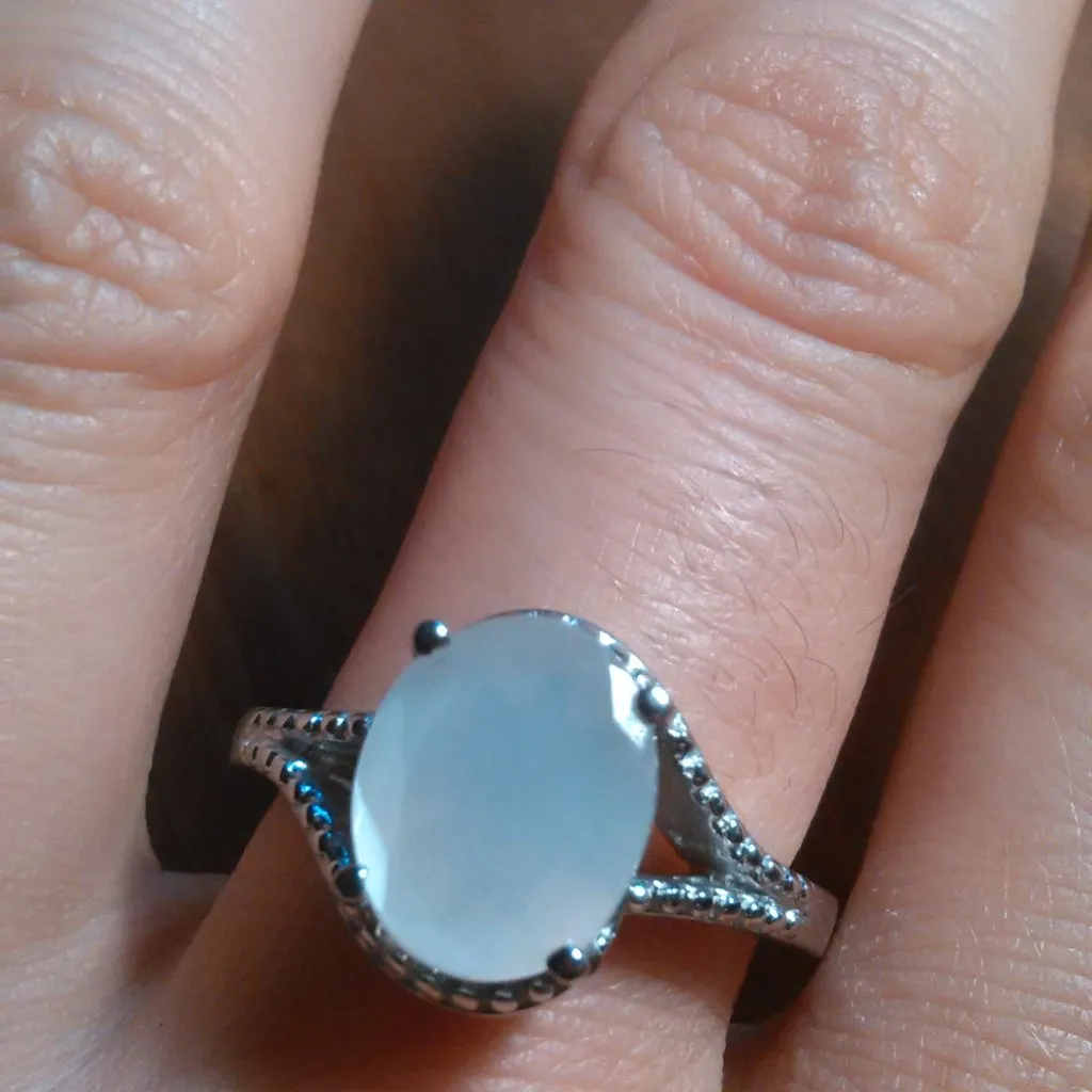 Sri Lankan Silver Moonstone Split Shank Stainless Steel Ring (Size 9) - Image 13