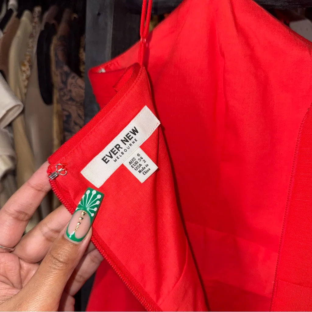 Ever New Melbourne Red Corset Style Flounce Hem Mini Linen Blend Dress Womens 2 - Image 11