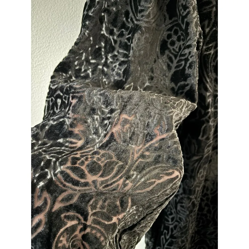 Knox Rose Womens Floral Velvet Burnout Y2K Top Medium Black Whimsigoth Sheer - Image 3