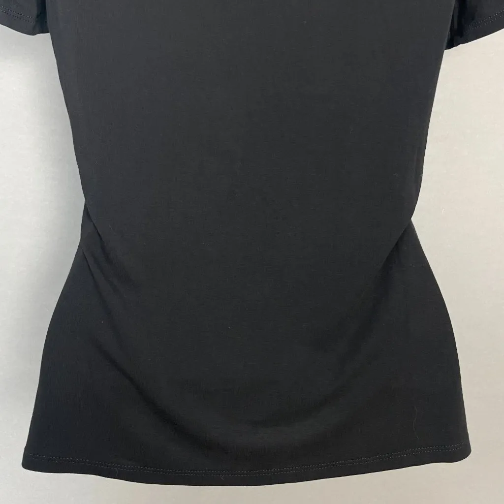 Bear Dance T-Shirt Sheer Panel V-Neck Mock Neck Short Sleeves Size Medium Black - Image 6