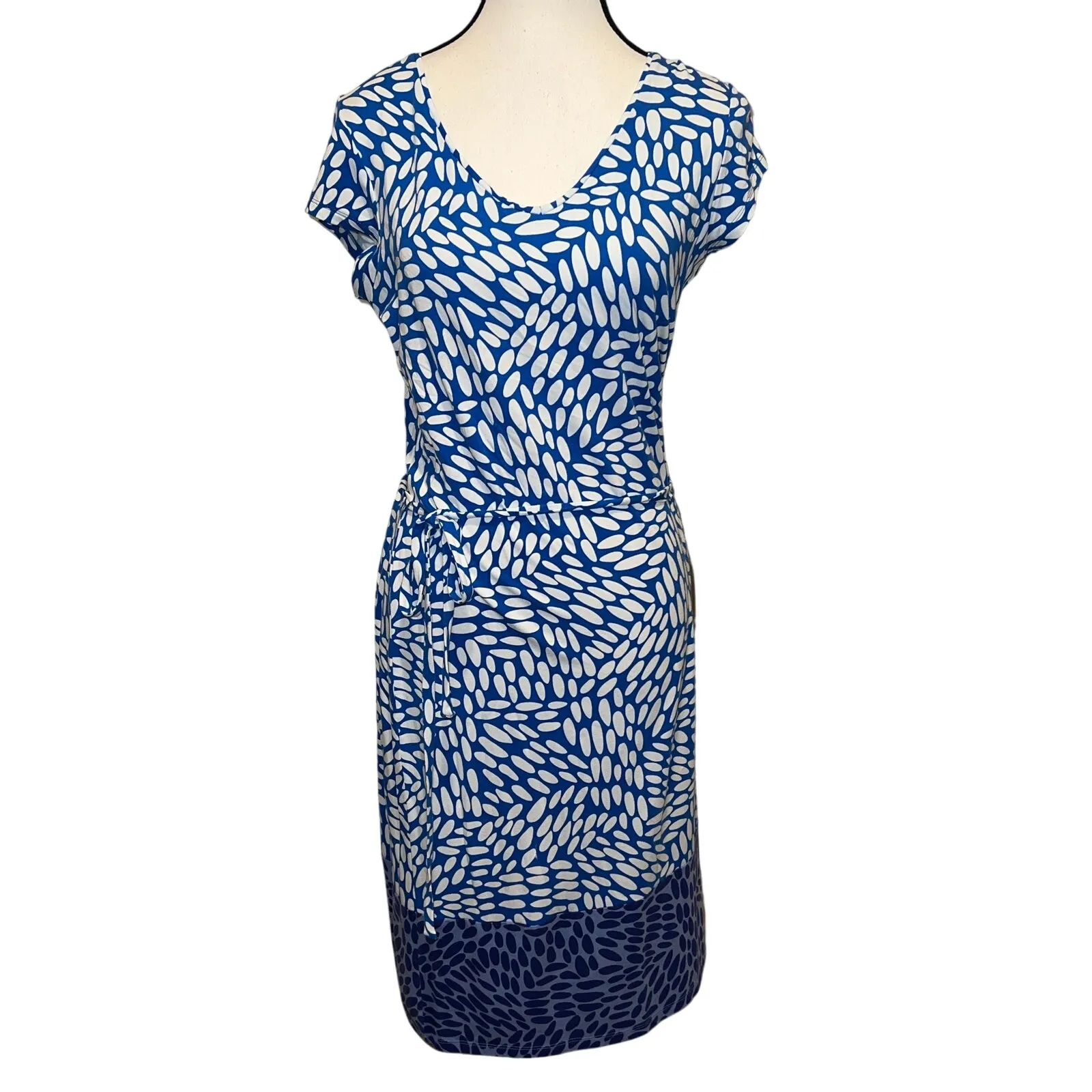 Boden Amelie Jersey Cap Sleeve Belted Dress Soft Stretch Blues White Size 10 Blue - Image 2