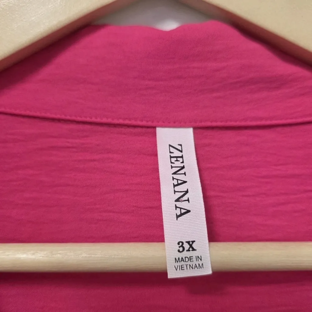 Zenana Women Plus Blouse Tunic Top Button Down Crinkle Texture Hot Pink Size 3x - Image 4