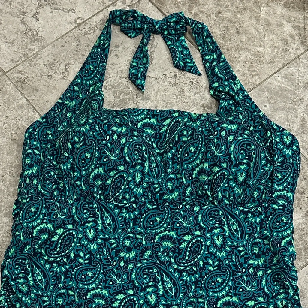 Lands End Plus Size Long Torso Square Neck Halter Tankini Swim Top 22W/L Blue - Image 3