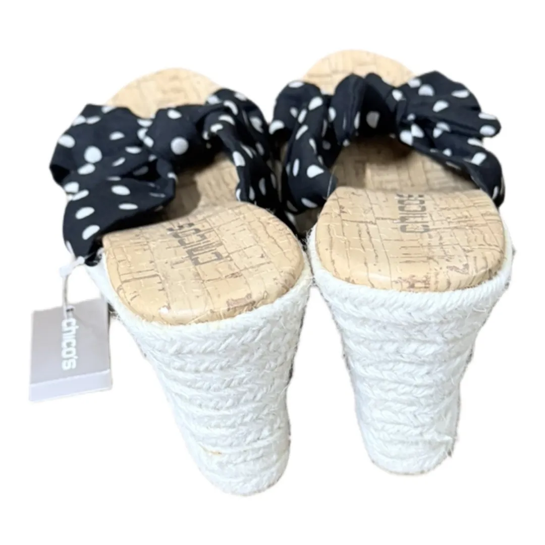 CHICOS Womens Open Toe Wedge Espadrille Sandals US 8 Black & White Polka Dot NWT - Image 3