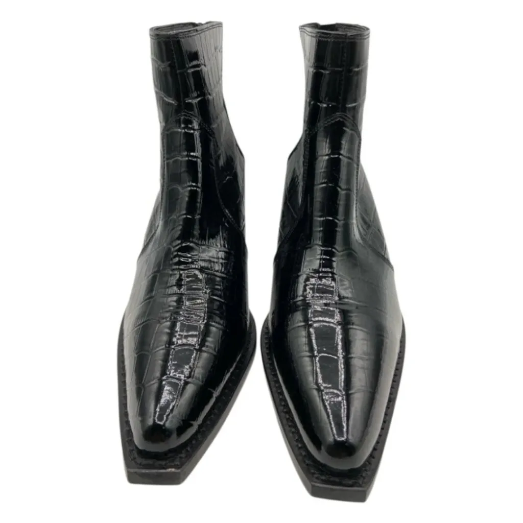 New Anine Bing Tania Black Croc Embossed Leather Ankle Boots Size 39 US 9 - Image 4
