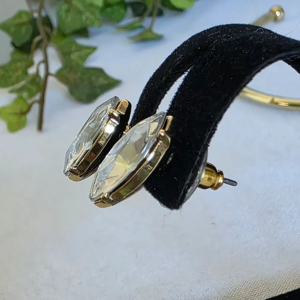 Gold Open Hoop Choker Necklace with CZ Pendant and Earrings Set - Image 5