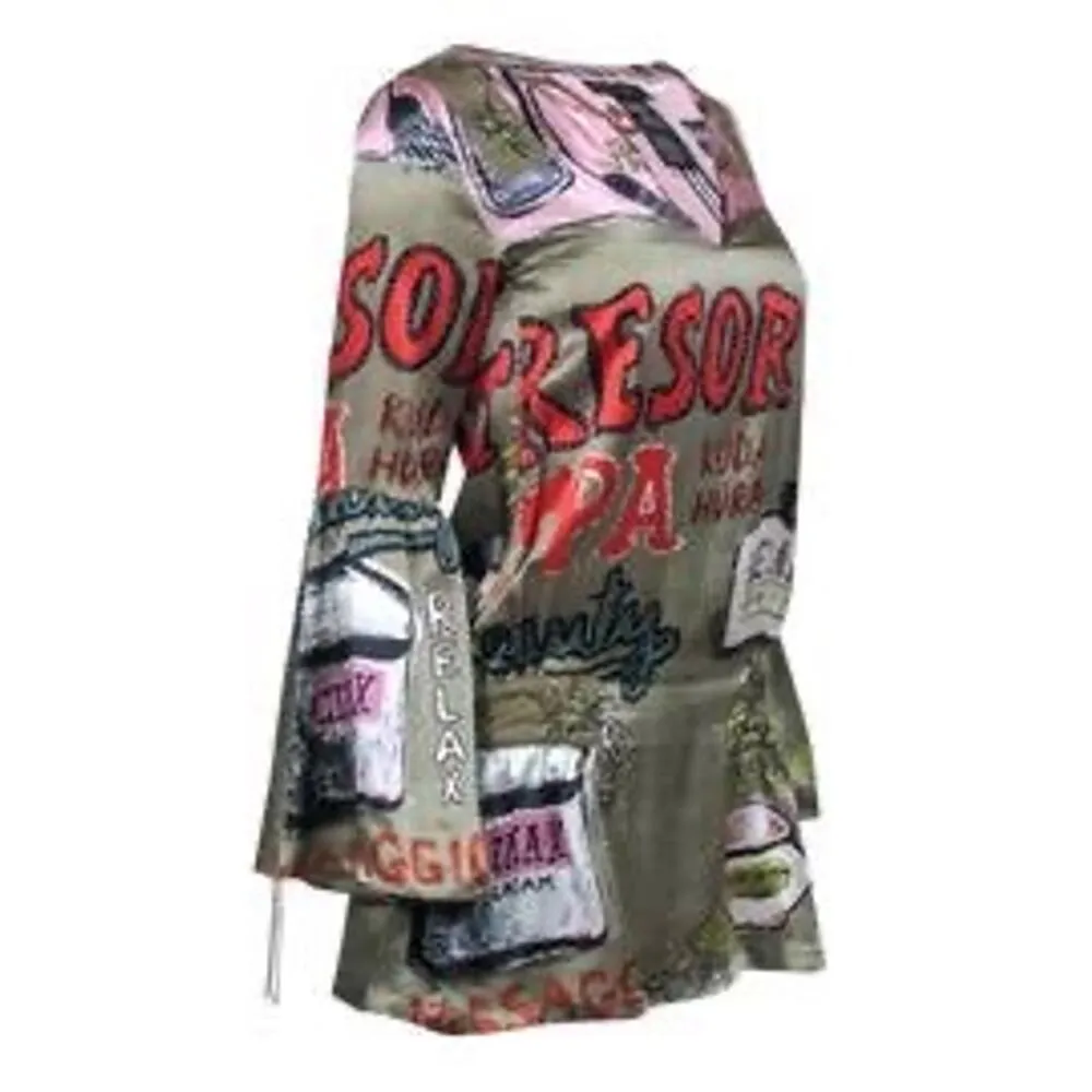 Y2K vintage Custo Barcelona silk Graphic Resort Print Dress Artsy Boho tunic - Image 4