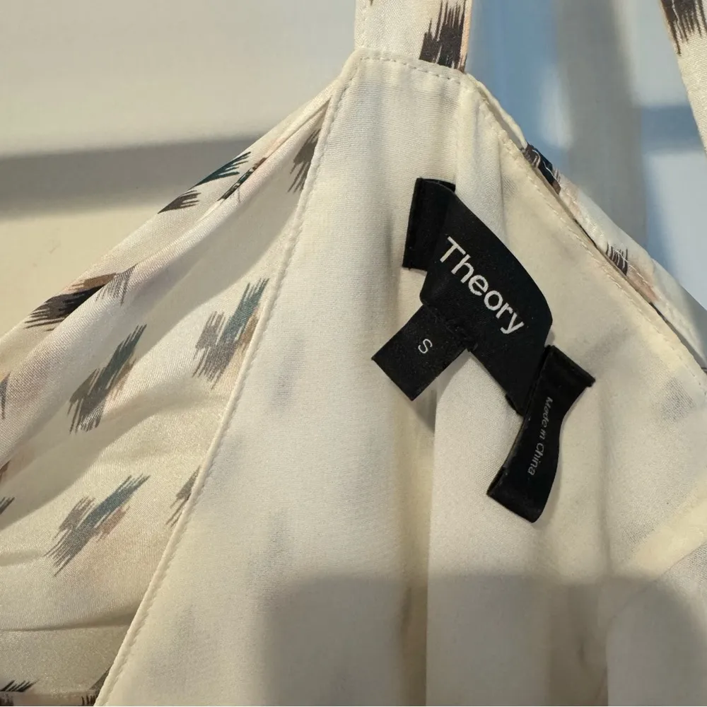 Theory Floral lkat Print Silk Tie Back Slip Midi Dress Size Small - Image 5