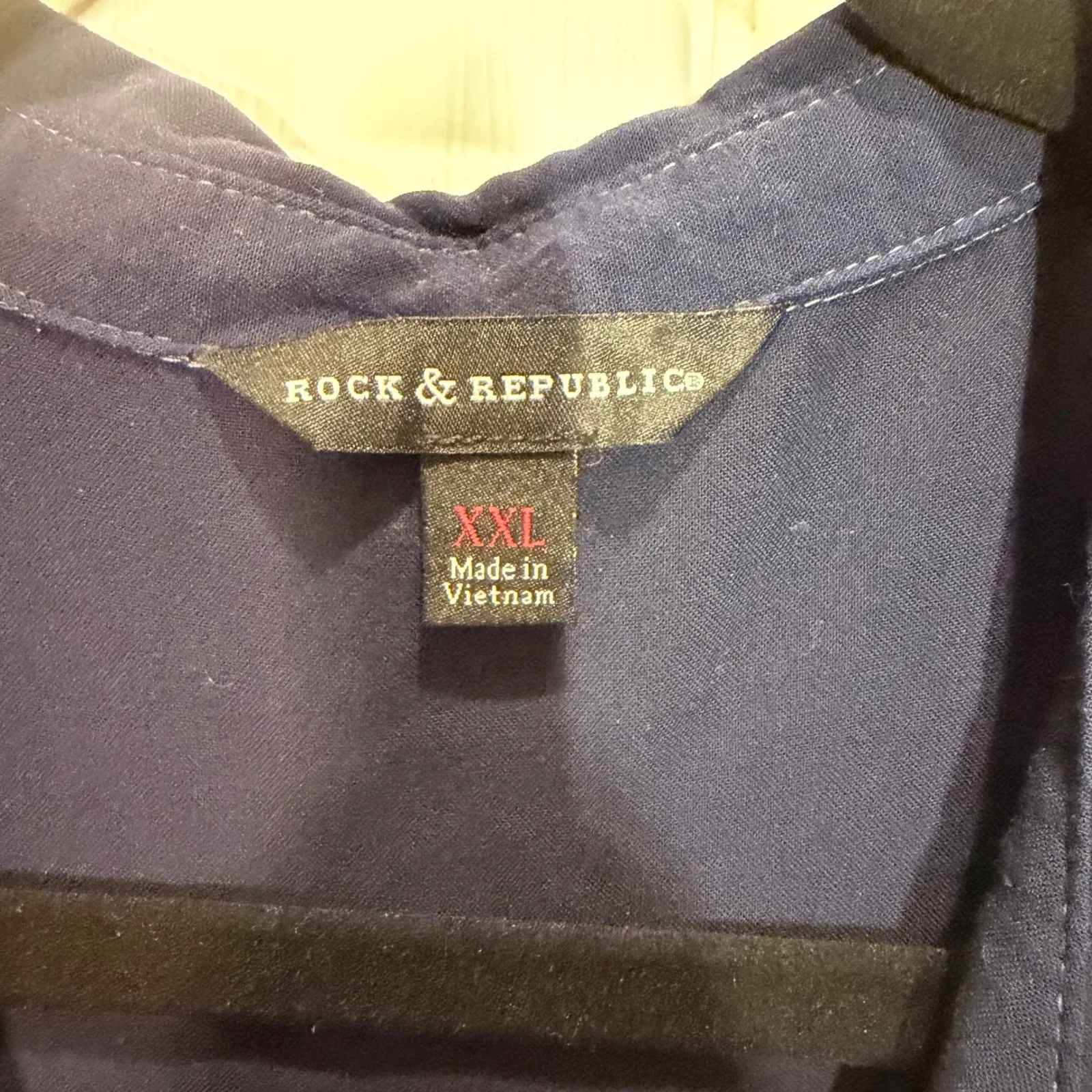 Rock & Republic Tie Dye Button Up Shirt Womens XXL Blue White Roll Tab Sleeve - Image 3