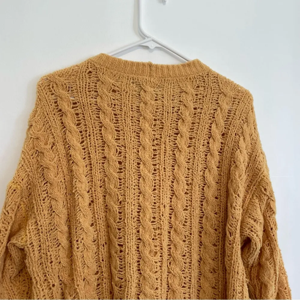 AMERICAN EAGLE Impossibly Soft Cable Knit Chenille Sweater Solid Mustard Yellow - Image 13