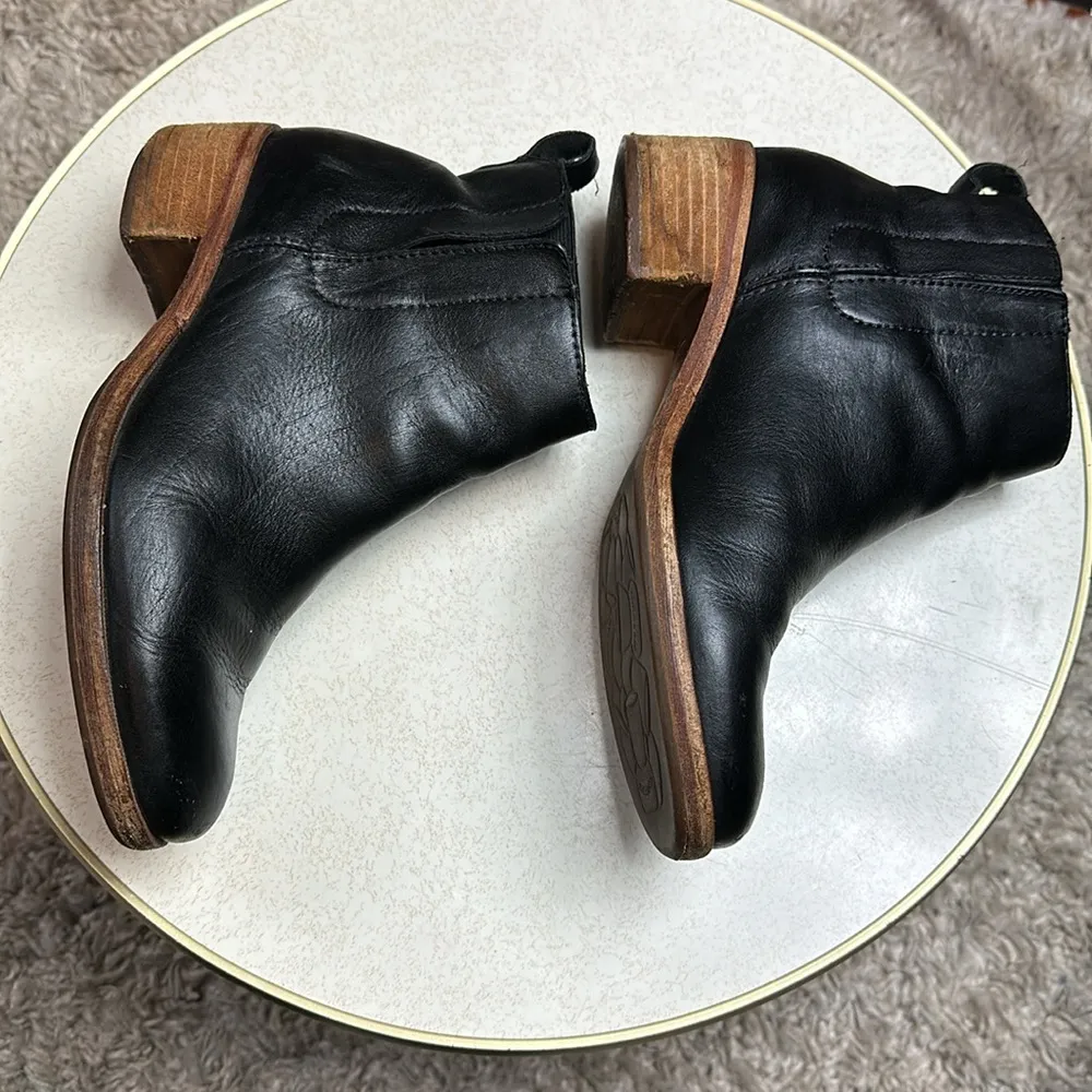 Kirk-Ease Mindo Stacked Heel 7M Black Leather Pull-on Ankle Boots Booties - Image 2