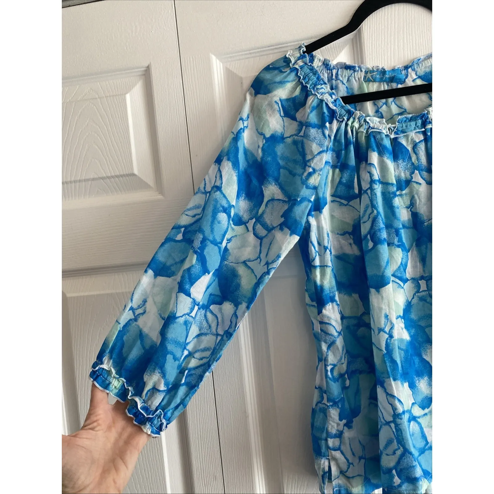 Fresh Produce Womens Small Blue Top Peasant Long Sleeve Round Neck Resort Clean - Image 2