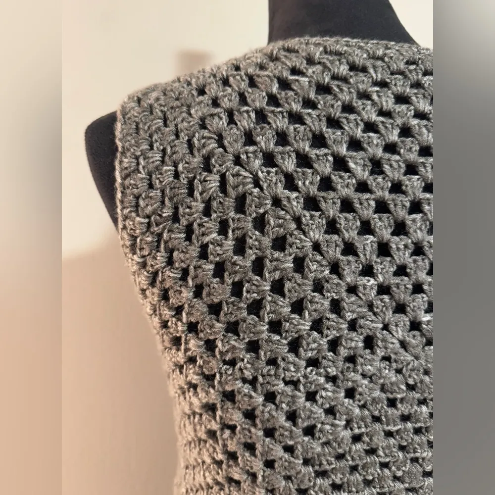Handmade Gray Crochet Vest with Green and Blue Granny Squares size XS - Image 6