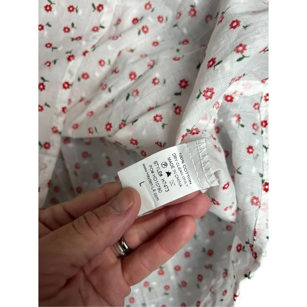 Hayden Los Angeles boutique white & red floral printed baby doll blouse sz L NWT - Image 6