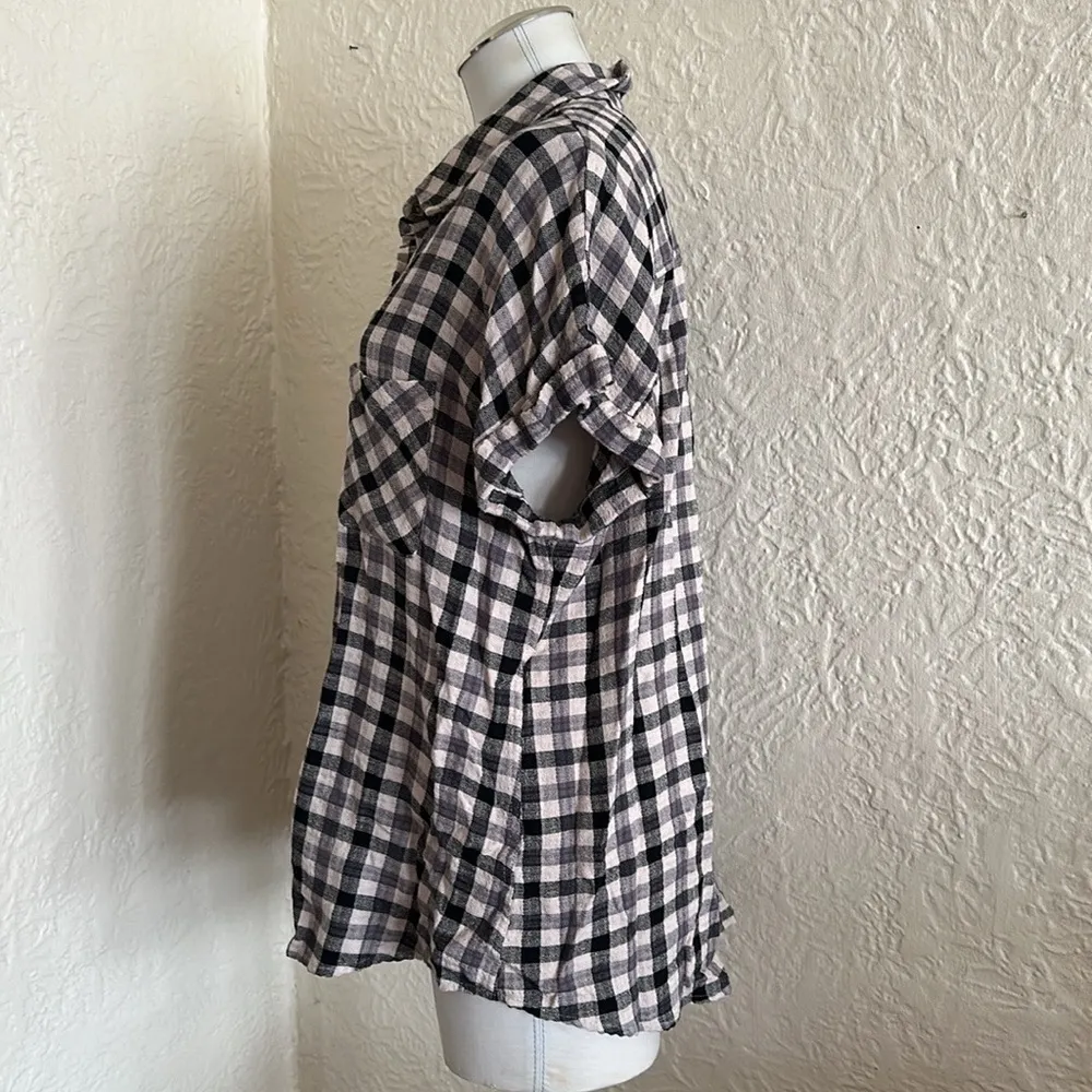 Pistola Soft Woven Cream Black Gingham Plaid Short Sleeve Button Up Shirt XXL - Image 3