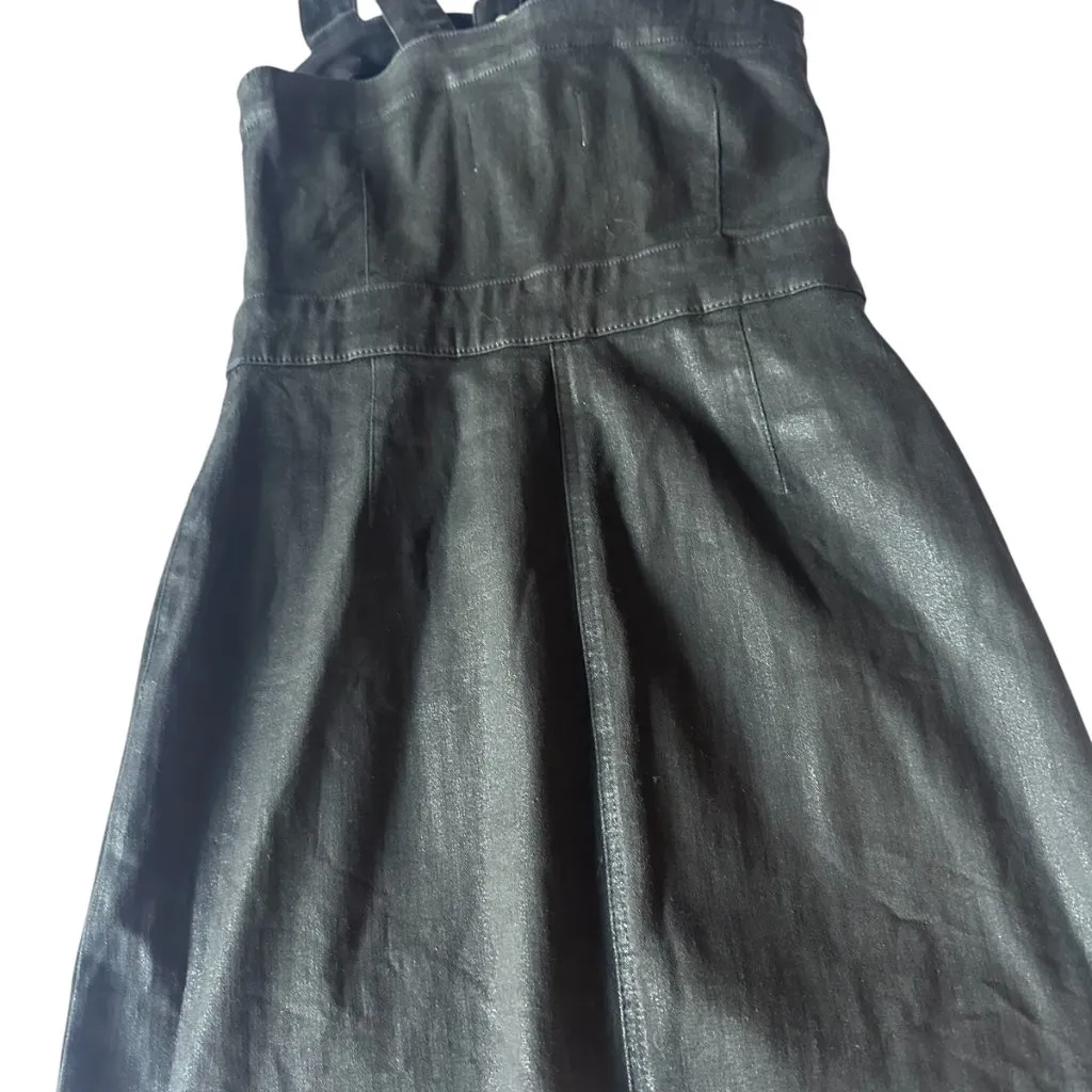 Pistola Black Waxed Denim Jumper Dress Sleeveless Button-Down Size Small Women's - Image 9